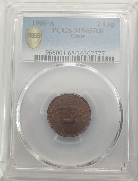 Greece - 2 Lepta 1900 (MS 65 RB), Crete