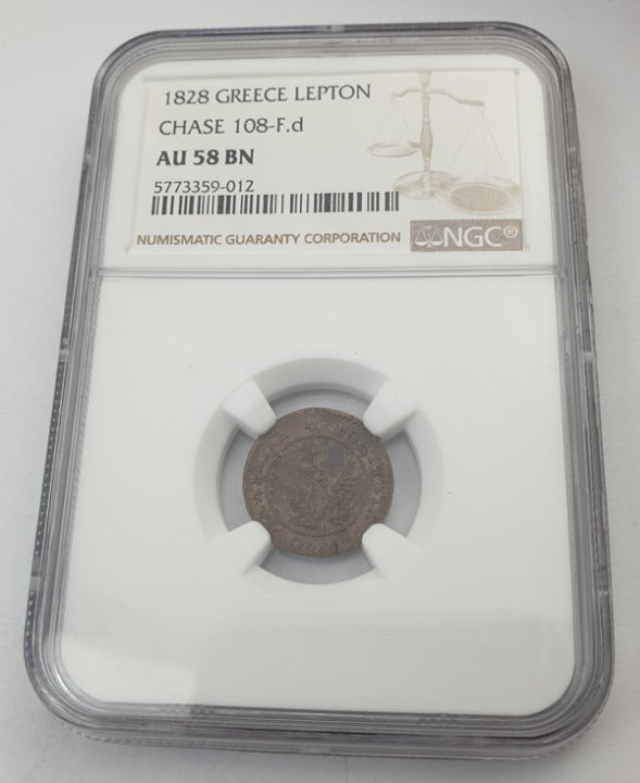 Greece - 1 Lepton 1828 (AU 58 BN), Chase 108-F.d, Ioannis Kapodistrias