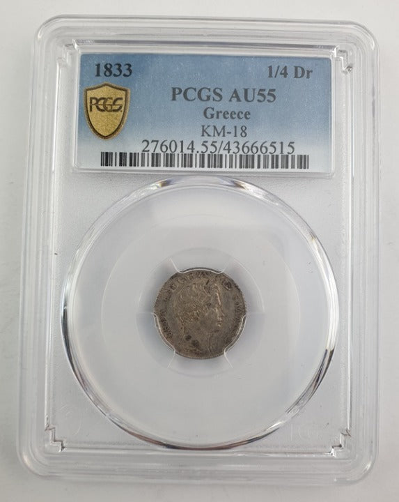 Greece - Quarter Drachma 1833 (AU 55), KM-18, Othon, Silver