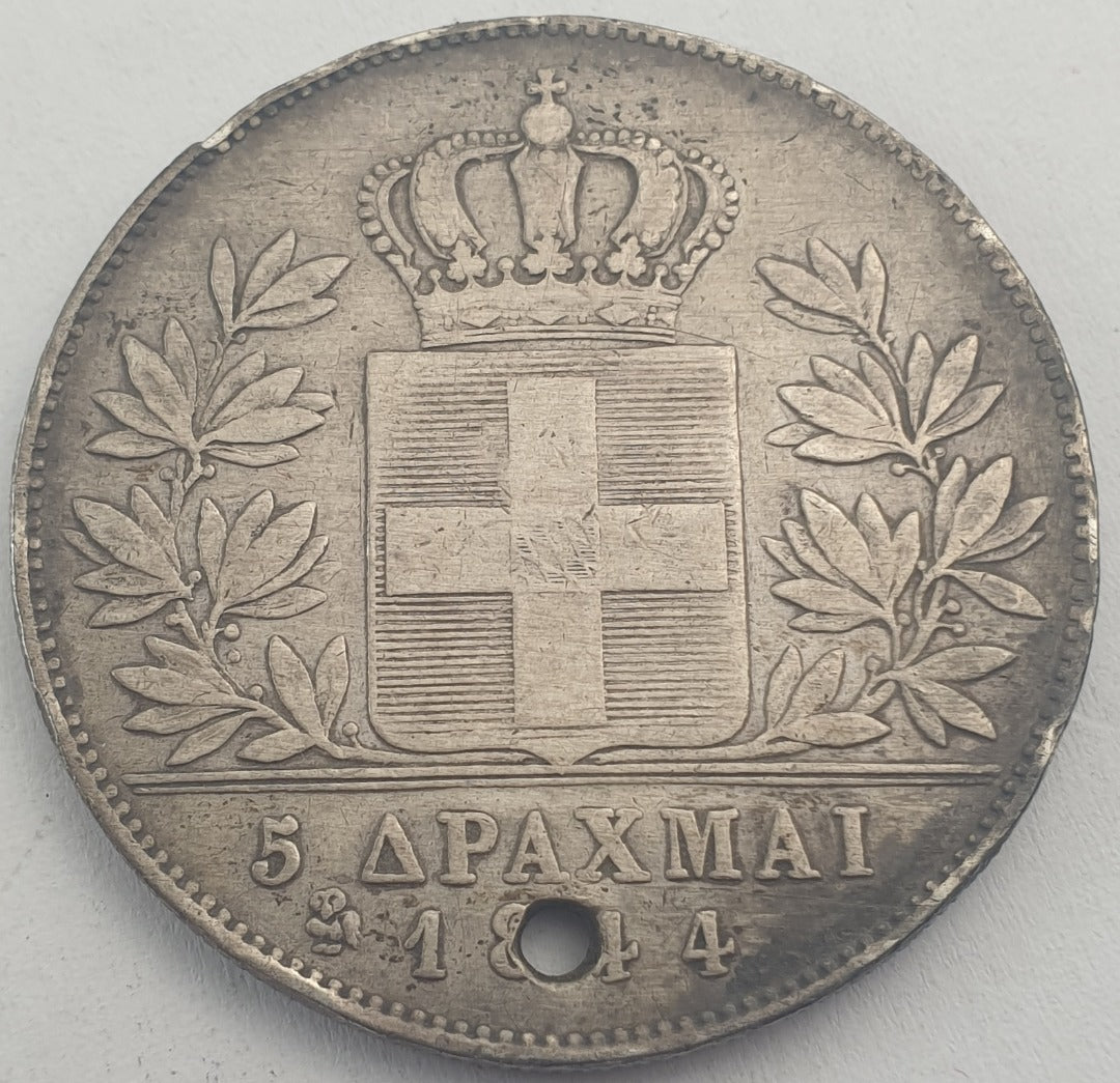 Greece - 5 Drachmai 1844, Othon, Silver