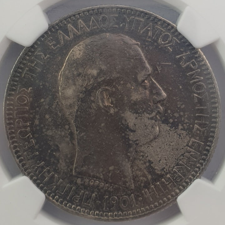 Greece - 5 Drachmai (AU 55) 1901, Geórgios, Silver