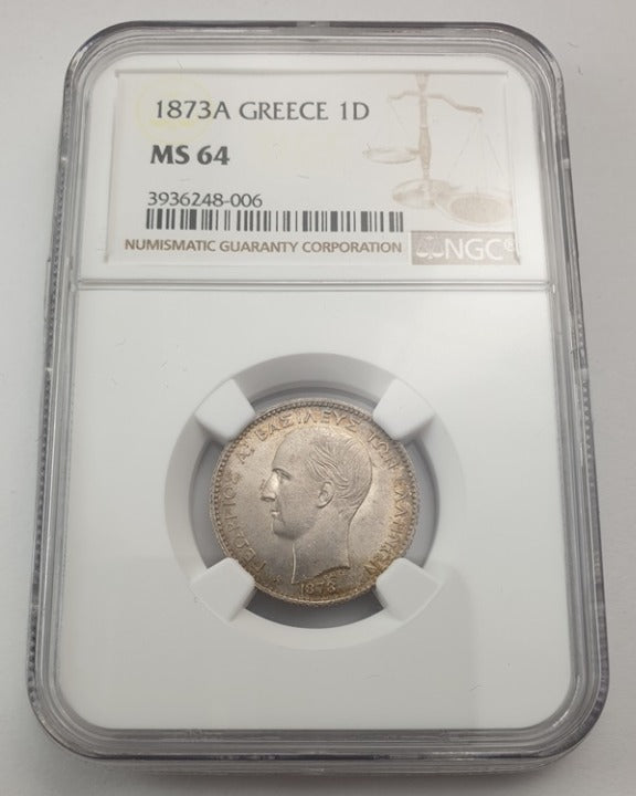 Greece - 1 Drachma 1873A (MS 64), George I, Silver