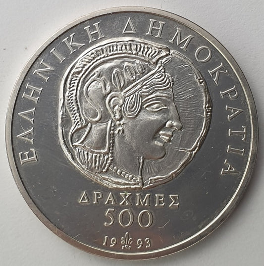 Greece - 500 Drachmas 1993, Democracy, Silver PROOF