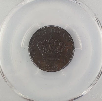 Greece - 2 Lepta 1901-A, Genuine (Cleaned-AU Detail), Crete