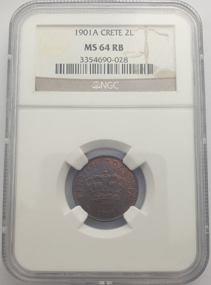 Greece - 2 Lepta 1901A (MS 64 RB), George I, Crete