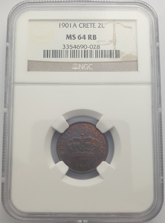 Greece - 2 Lepta 1901A (MS 64 RB), George I, Crete