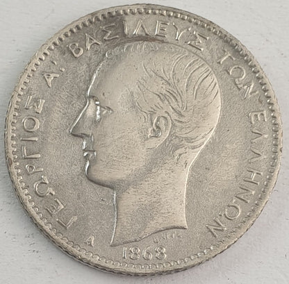 Greece - 1 Drachme 1868, George I, Silver
