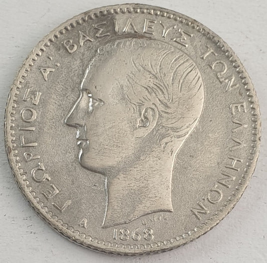 Greece - 1 Drachme 1868, George I, Silver