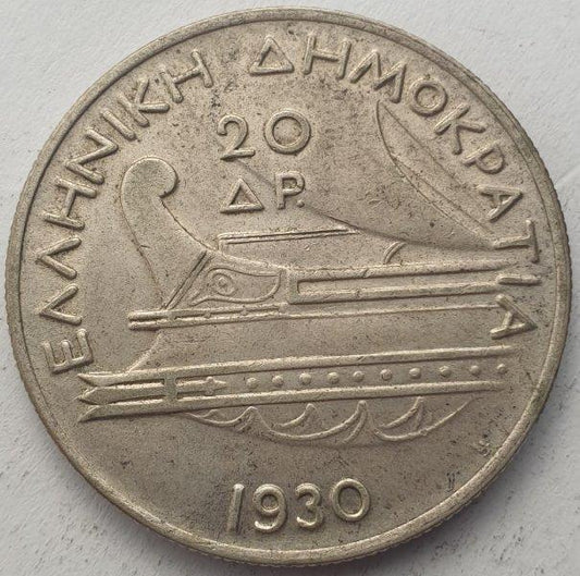Greece - 20 Drachmai 1930, Silver