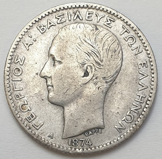 Greece - 1 Drachma 1874, George I, Silver