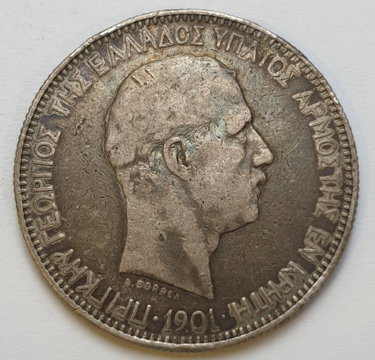 Greece - 5 Drachmas 1901, Crete, Silver