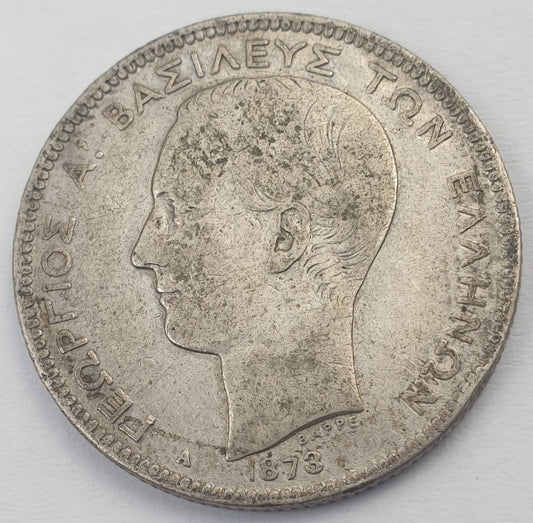 Greece - 2 Drachmas 1873A, George I, Silver