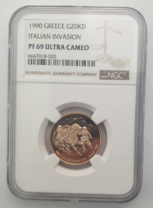 Greece - 20.000 Drachmas 1990 (PF 69 ULTRA CAMEO), Italian Invasion of Greece