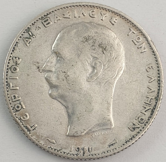 Greece - 2 Drachmai 1911, George I, Silver