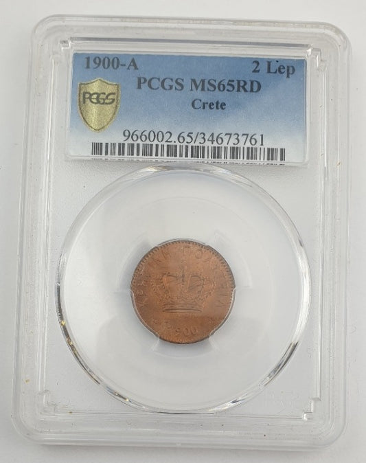Greece - 2 Lepta 1900A (MS 65 RD), Crete