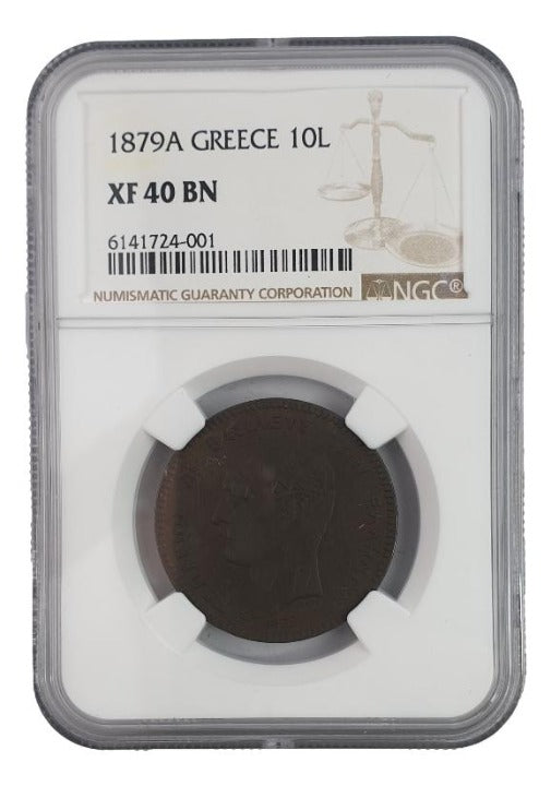 Greece - 10 Lepta 1879A (XF 40 BN), George I