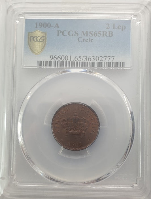 Greece - 2 Lepta 1900 (MS 65 RB), Crete