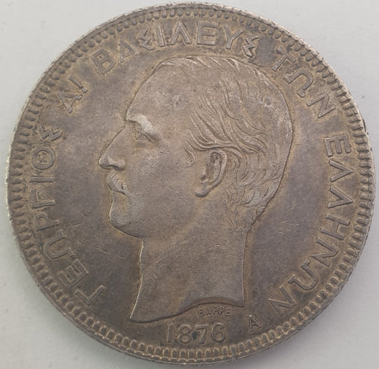 Greece - 5 Drachmai 1876, George I, Silver