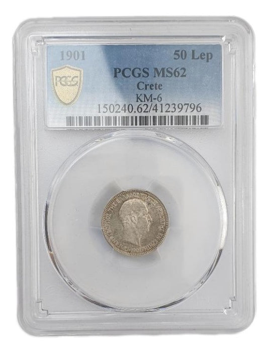Greece - 50 Lepta 1901 (MS 62), Crete, Silver
