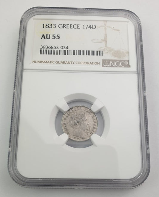 Greece - Quarter Drachma 1833 (AU 55), Othon, Silver
