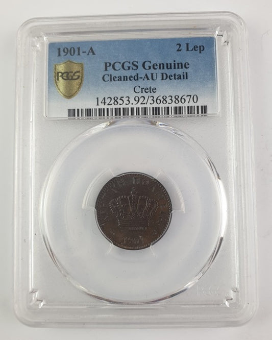 Greece - 2 Lepta 1901-A, Genuine (Cleaned-AU Detail), Crete