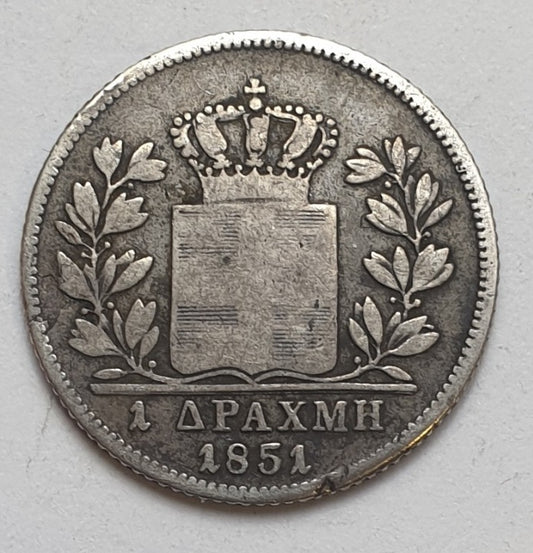 Greece - 1 Drachma 1851, Othon, Silver
