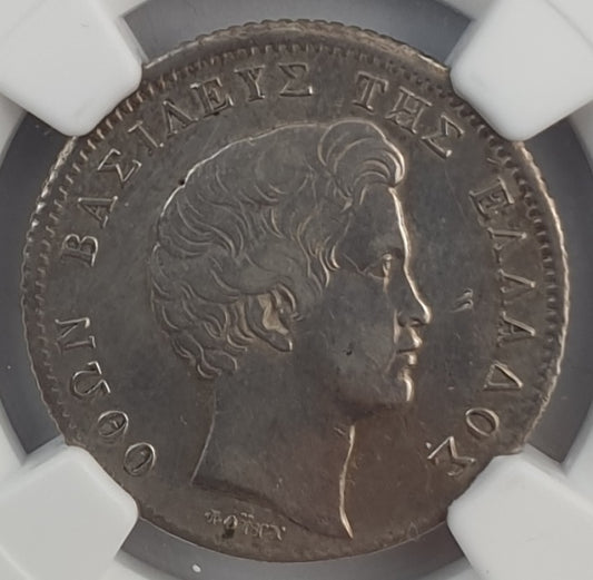 Greece - 1 Drachma 1832 (AU DETAILS), Cleaned, Othon, Silver