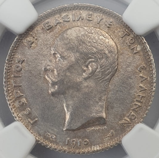 Greece - 1 Drachma 1910 (MS 63), George I, Silver