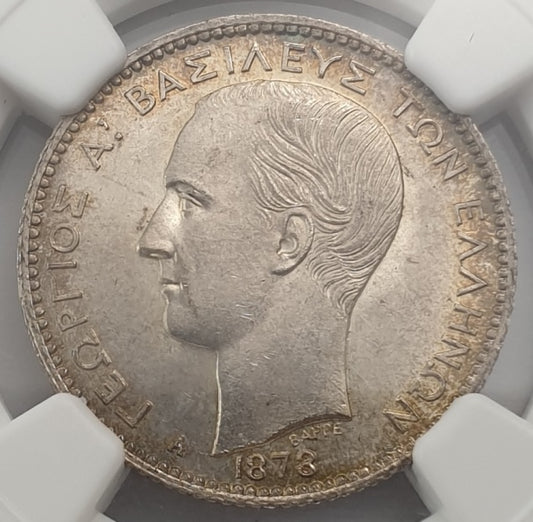 Greece - 1 Drachma 1873A (MS 64), George I, Silver