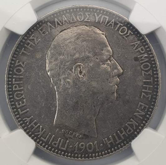 Greece - 5 Drachmas 1901 (AU DETAILS), Environmental Damage, Crete, Silver