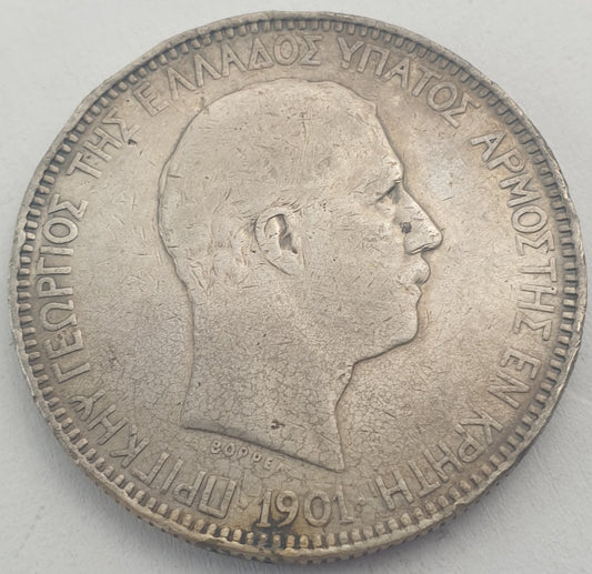 Greece - 5 Drachmai 1901, Geórgios, Silver