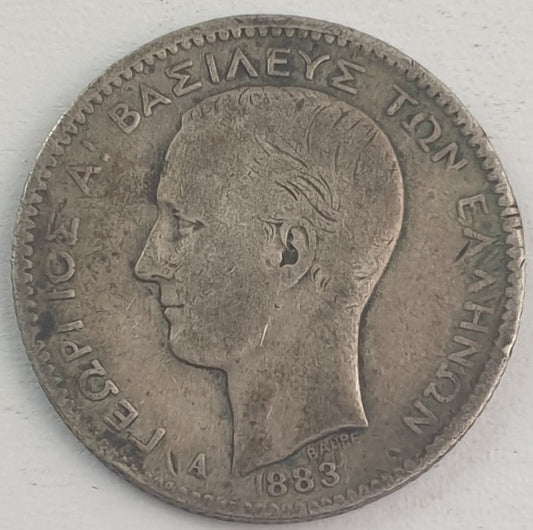 Greece - 1 Drachme 1883, George I, Silver